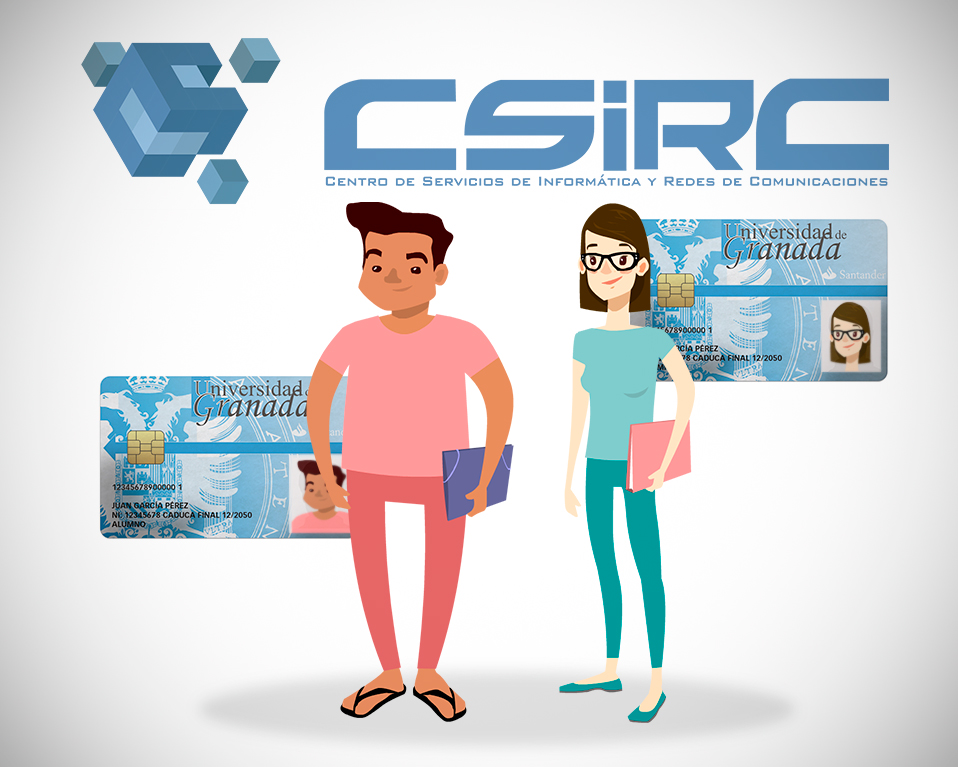 Logo CSIRC junto con 2 estudiantes dibujados sobre dos tarjetas TUI