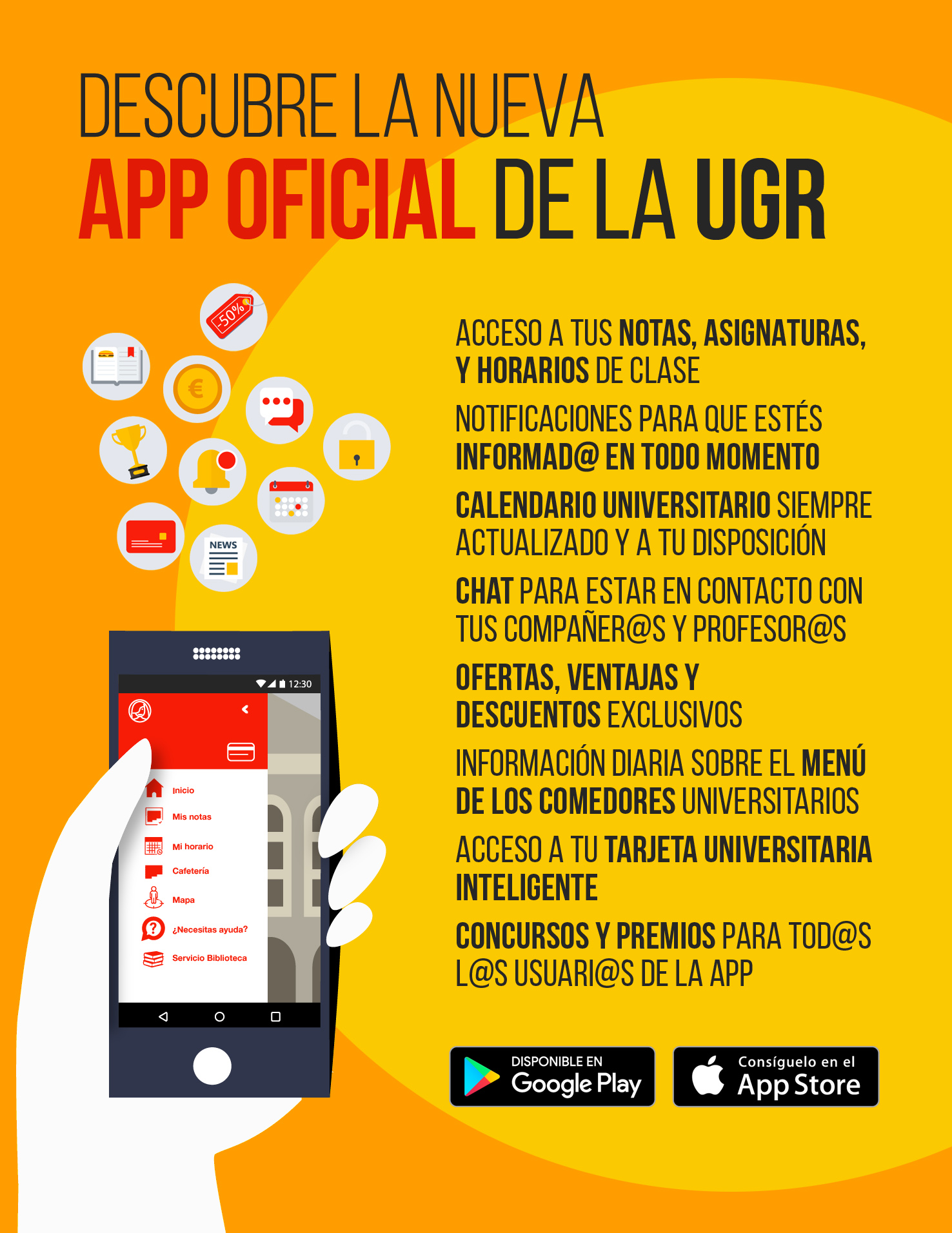 Cartel informativo sobre la aplicación oficial de la UGR